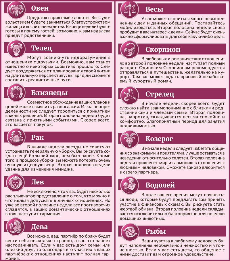 Гороскоп на 8 – 14 августа