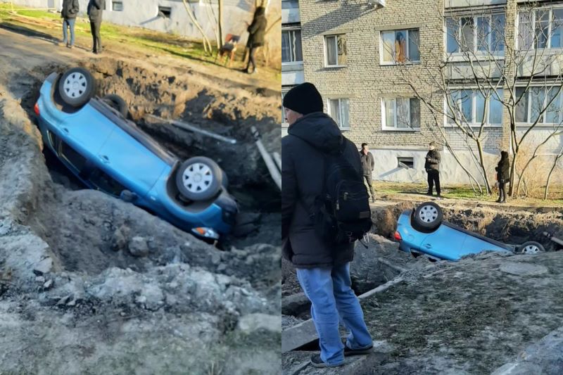 В Пинске автомобиль провалился в яму. Как это случилось?